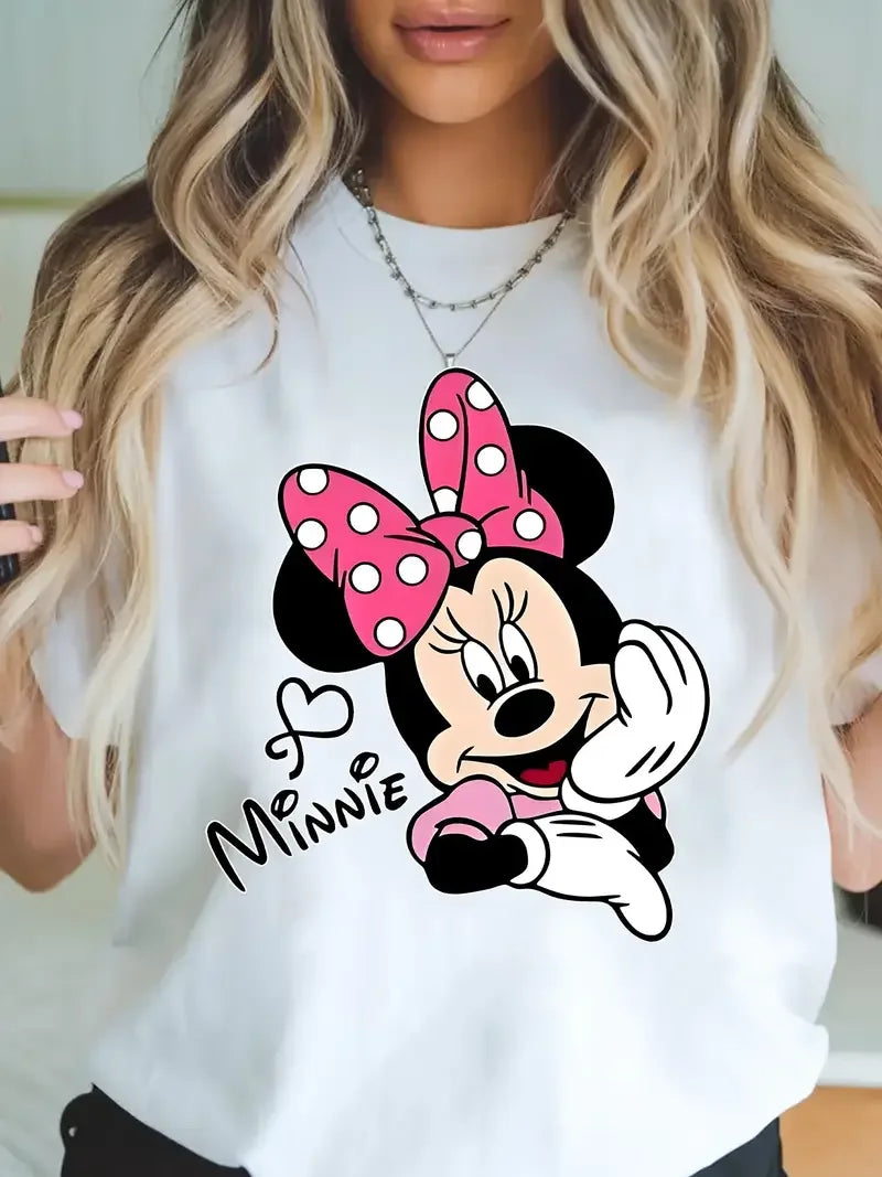 Women's T-Shirt Disney Minnie Mouse Daisy Duck Smile T-Shirt Couple Men Cotton Casual Oversize Girls Tees Tops Vacation Unisex
