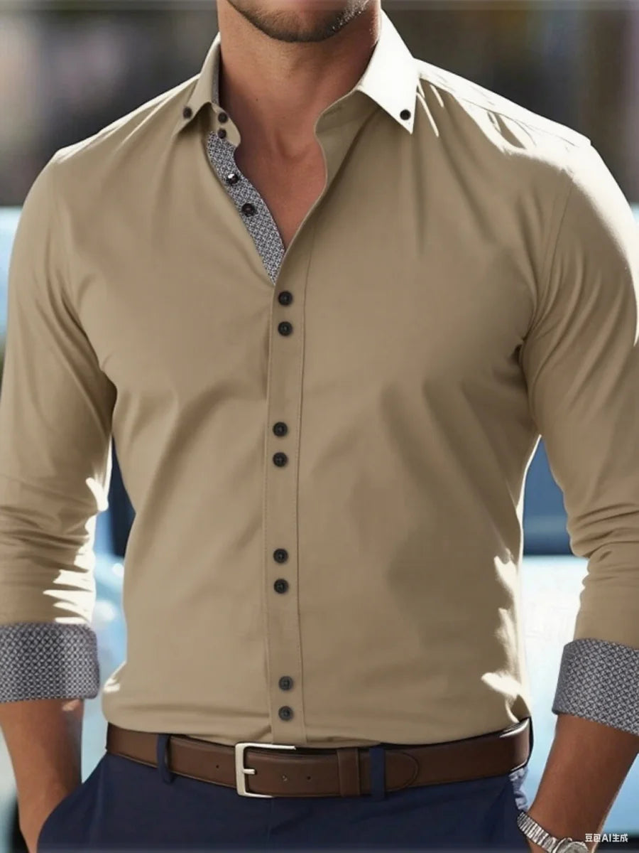 New men's button-down business casual shirt - long-sleeved lapel summer shirt - stylish and elegant casual top