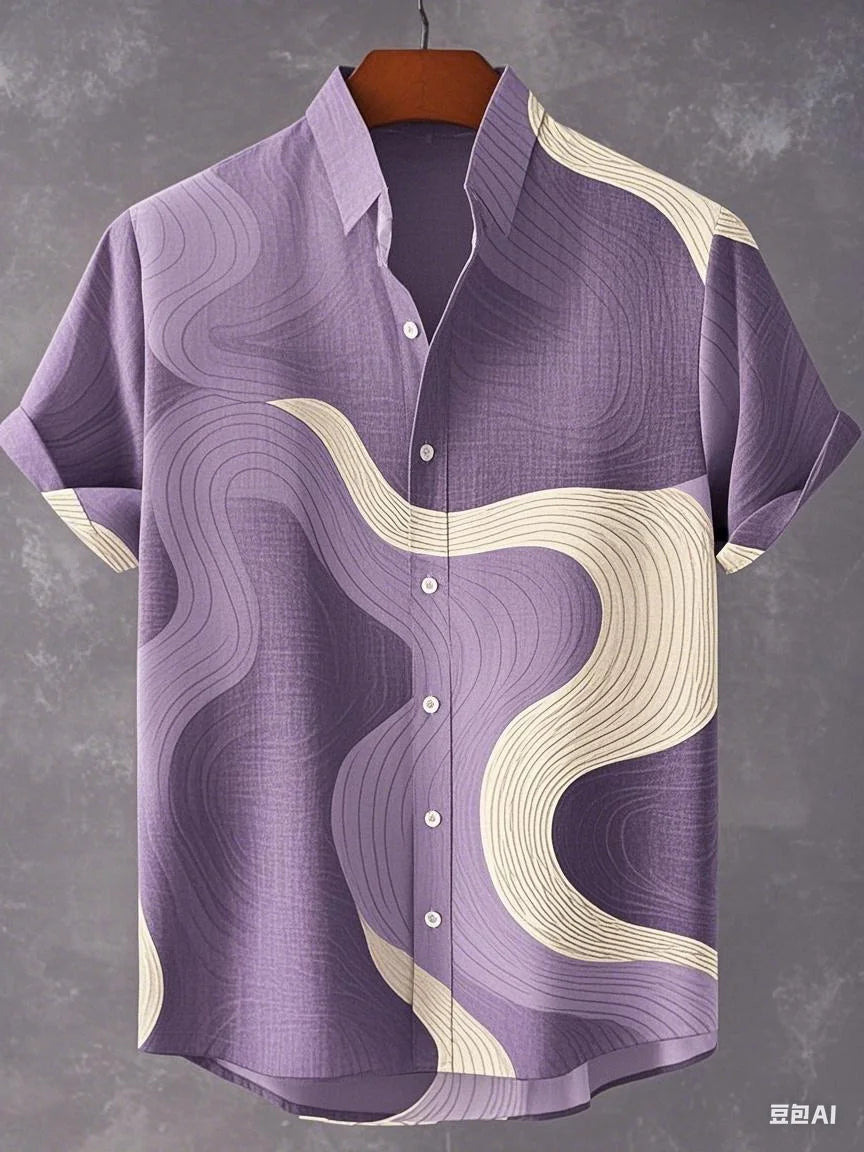 Chemise à manches longues et col montant pour homme, nouvelle collection printemps-automne, imprimée en 3D, rayures irrégulières