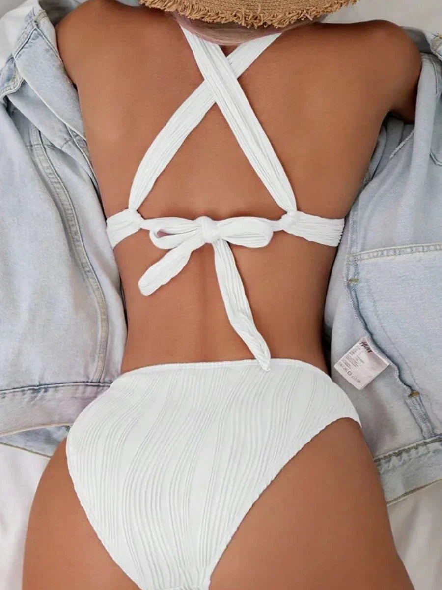 2025 Wrinkled Crinkled Bikini Women Swimwear Female Swimsuit Two-pieces Bikini Set High Cut Bathing Suit Swim Beach Wear Lady