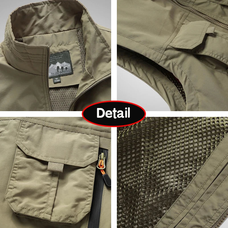 2024 Men Spring Summer Many Pocket Casual Stand Collar Vest Men Sleeveless Solid Color Outdoors Fashion Style Vest Male Coat 6XL