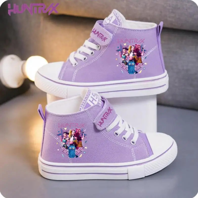 New KPop Demon Hunters Rumi Children's Canvas Shoes For Girls Boys High Top Shoes  Kids Sneakers Casual Tennis Shoes 23-36 Size