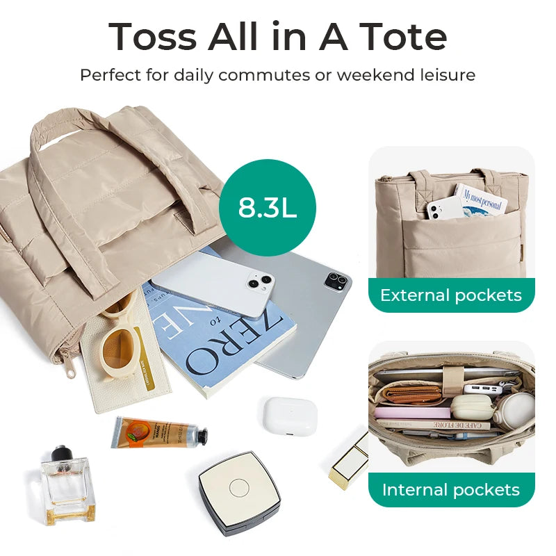 BAGSMART Women's Tote Bag Simple Travel Bag Casual Commuting Messenger Handbag Student College Shoulder Bag