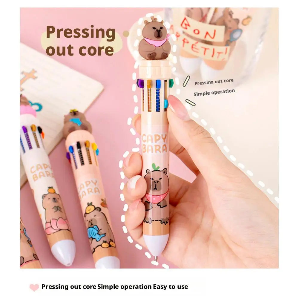 Kawaii Capybara Multicolor Pen 0.5mm Colorful Ink Pen Cute Cartoon Ballpoint Pen School Office Supplies Student Stationery Gifts