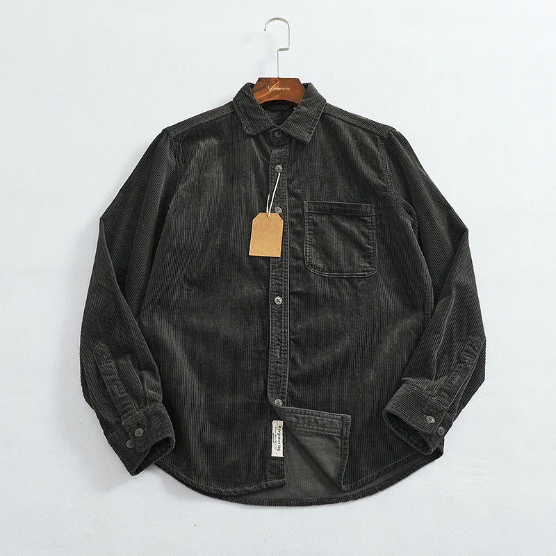 Heavy chunky high pit chunky strip vintage corduroy long sleeve shirt men's autumn cotton cargo shirt jacket