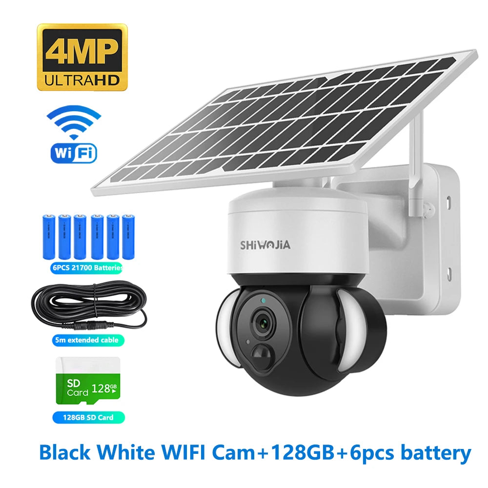 SHIWOJIA 4MP WIFI Solar Camera 4G Sim Card PIR Human Detection Solar Battery Security Camera CCTV Video Surveillance Outdoor Cam