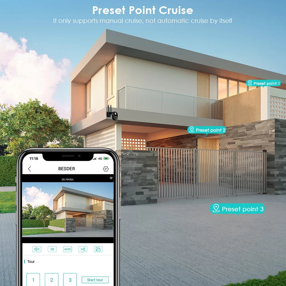 BESDER 8MP 4K PTZ IP Camera 8x Zoom Dual-Lens Human Detect CCTV Camera 4MP Smart Home Outdoor Wifi Surveillance Camera ICSEE APP