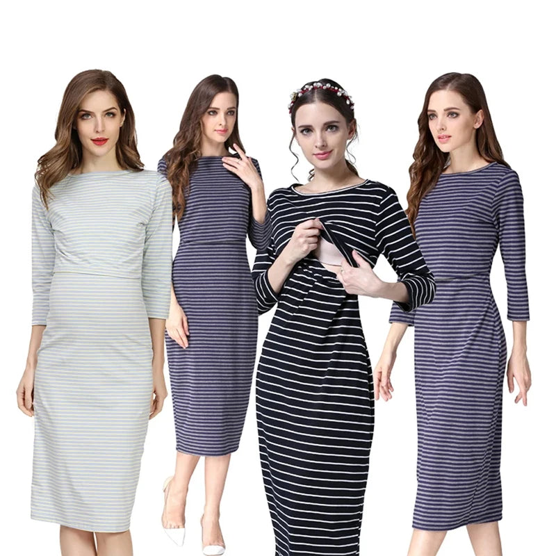 New Striped Maternity Clothes Maternity Dresses Pregnancy Clothes For Pregnant Women Nursing Breastfeeding Dresses Free Shipping