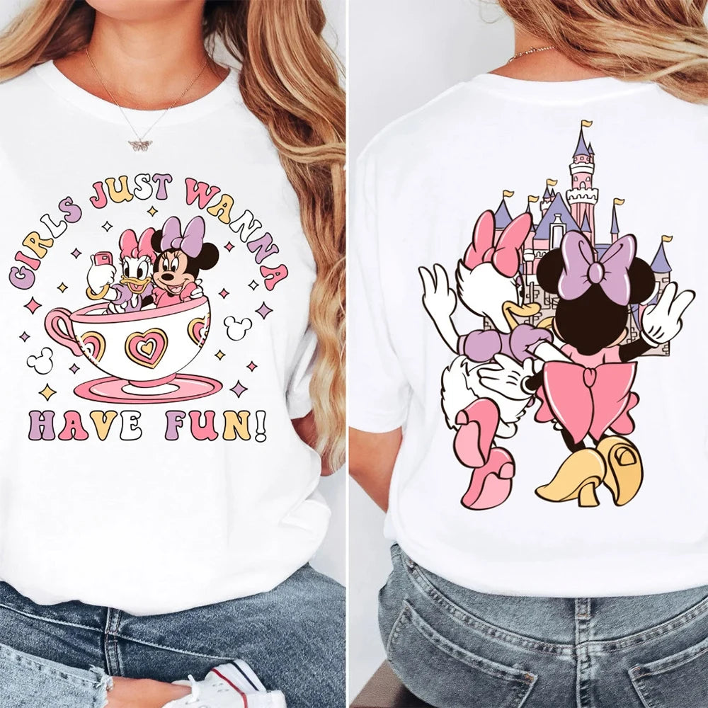 2025 New Mickey Minnie T-shirt Disney Daisy Duck Shirt Women's Fashion Casual Comfortable Sports Shirt Summer Y2K Versatile Top