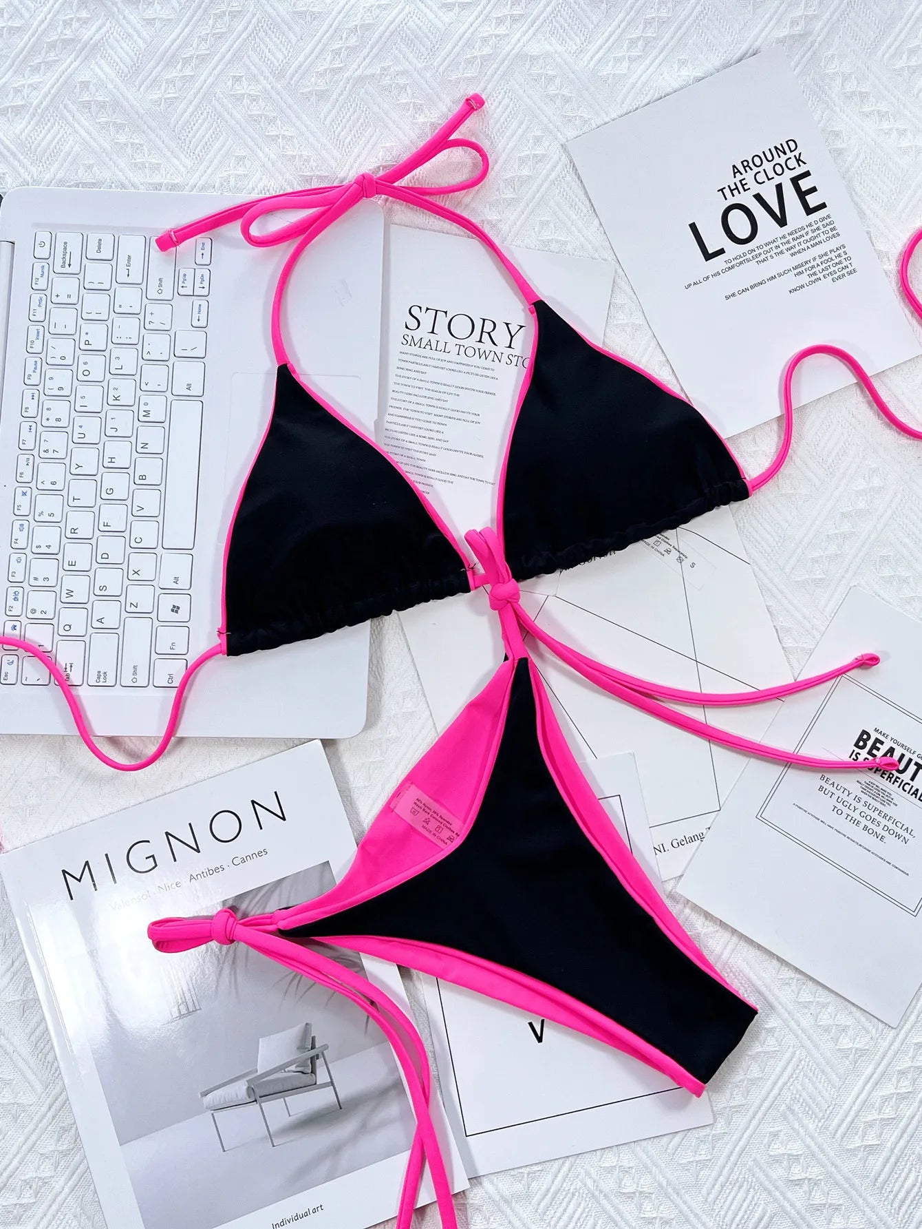 Una-Shop Neck Hanging Bikinis Sets With Adjustable Straps Swimsuit For Women Summer Beach Swimming Pool Party Bikini Swimwear