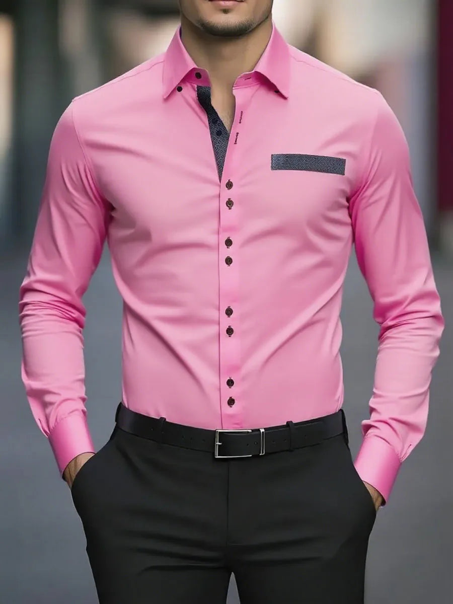 18 colors of new men's solid-color casual business shirts for office, long-sleeved, comfortable fabric, large size, fast shippin