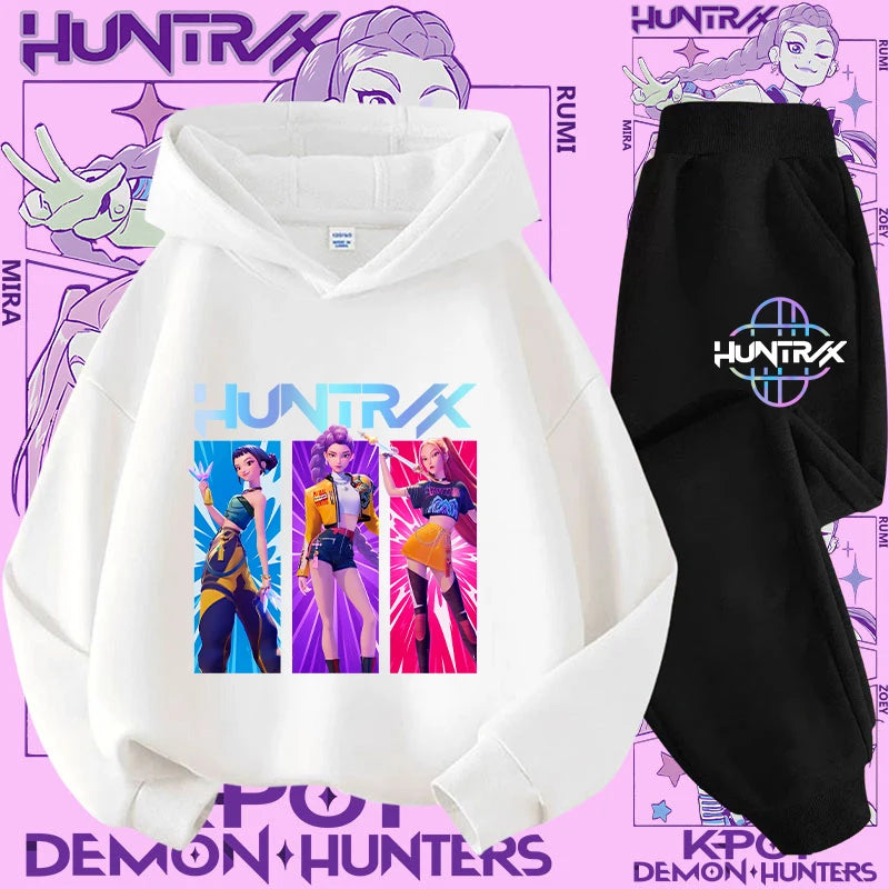K-pop Demon Hunter New Children's Hoodie Set - Cute Girls' Casual Top for Kids,Boys' Sports Shirt with Cartoon Print-2-Piece Set