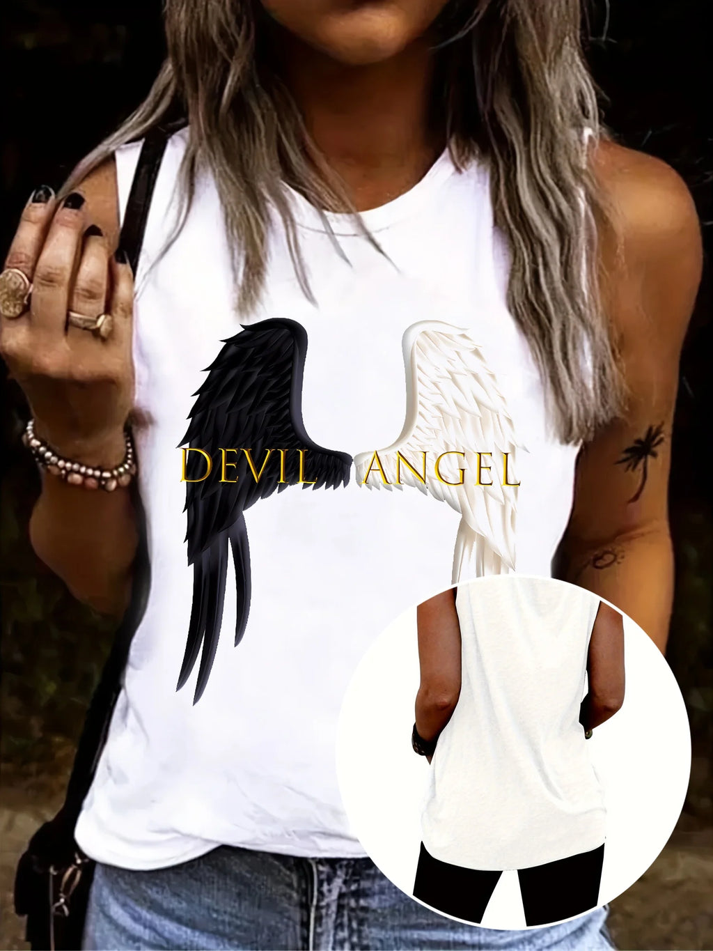 Loose plus size wing pattern printed round neck white vest summer casual sleeveless top women's clothing