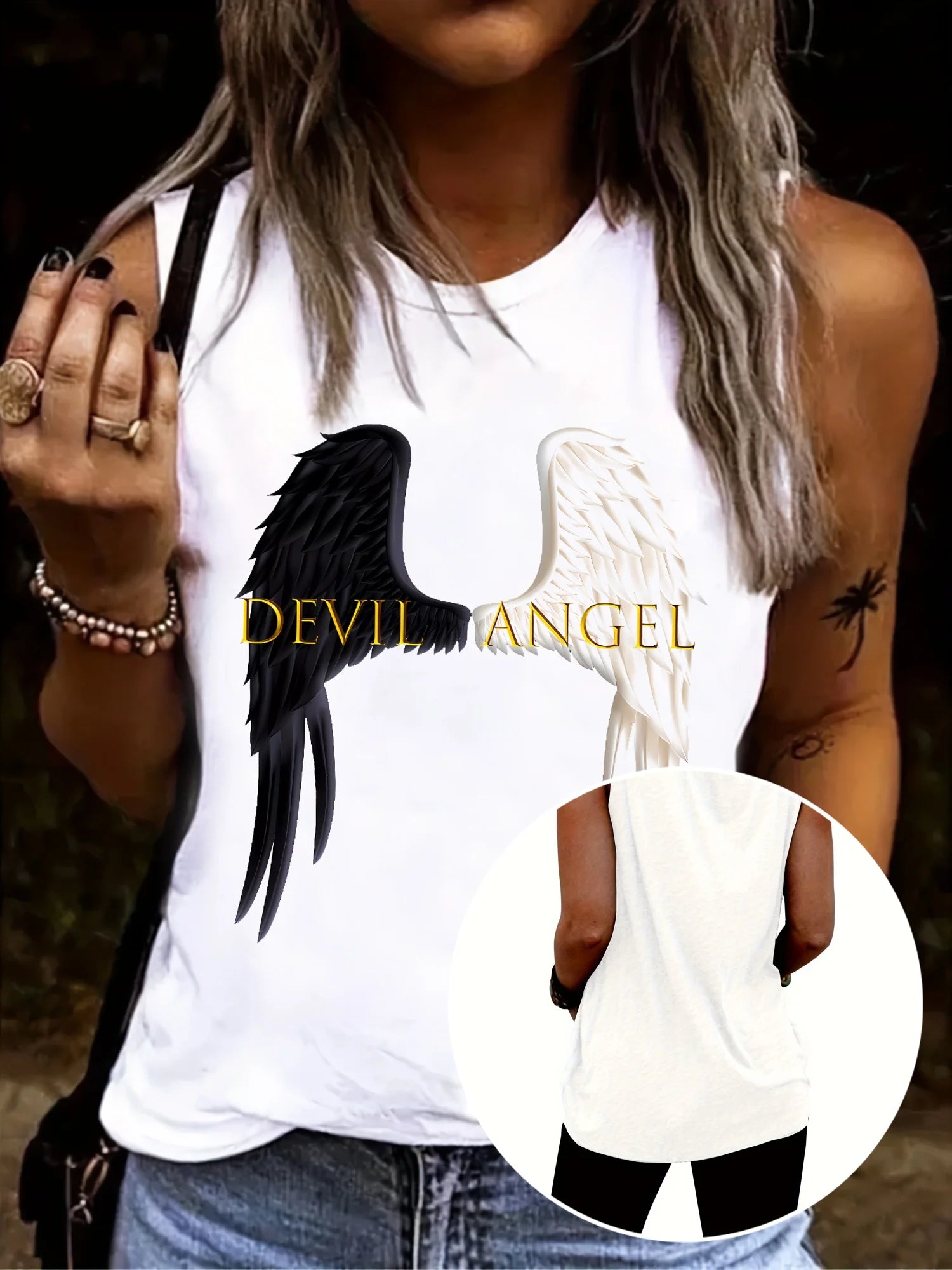 Loose plus size wing pattern printed round neck white vest summer casual sleeveless top women's clothing