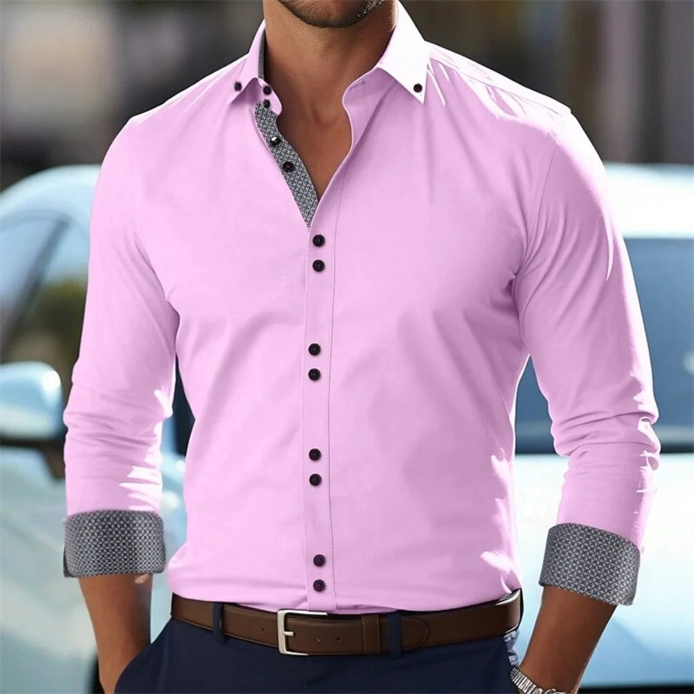 New men's button-down business casual shirt - long-sleeved lapel summer shirt - stylish and elegant casual top