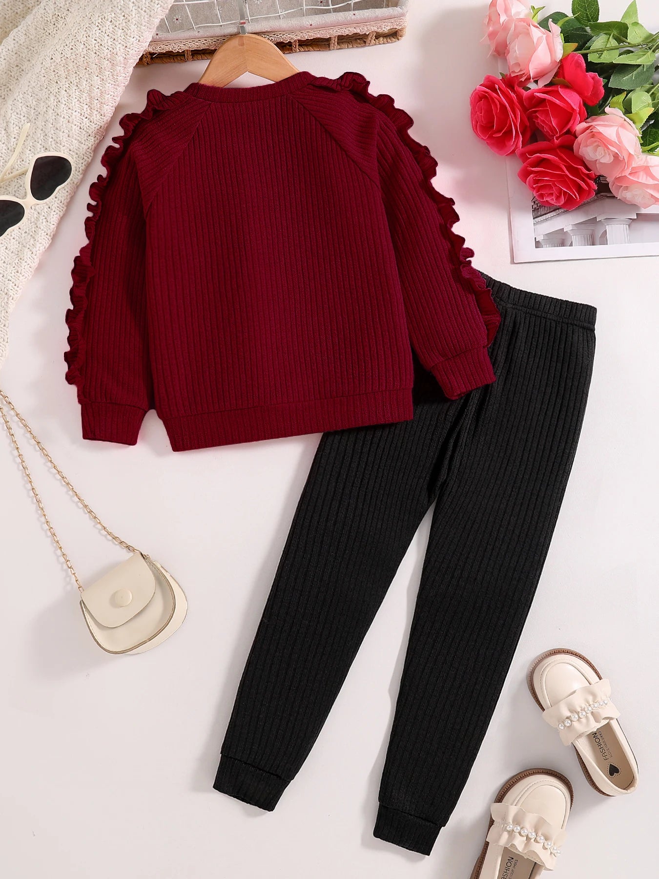 Spring and Autumn children fashion sports set girls sweater + casual pants two-piece girls cartoon heart printed clothing