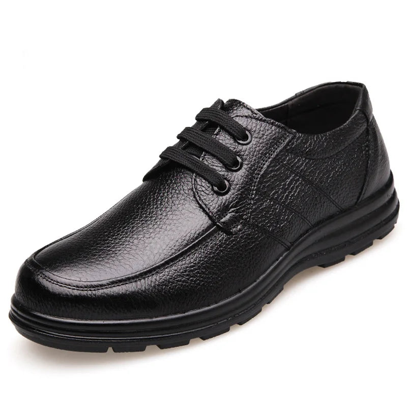 Genuine Leather Shoes Flat Mens Casual Shoes Cowhide Business Brand Male Footwear Soft Comfortable Black