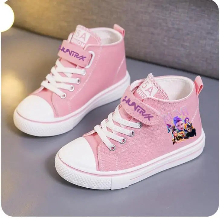 New KPop Demon Hunters Rumi Children's Canvas Shoes For Girls Boys High Top Shoes  Kids Sneakers Casual Tennis Shoes 23-36 Size