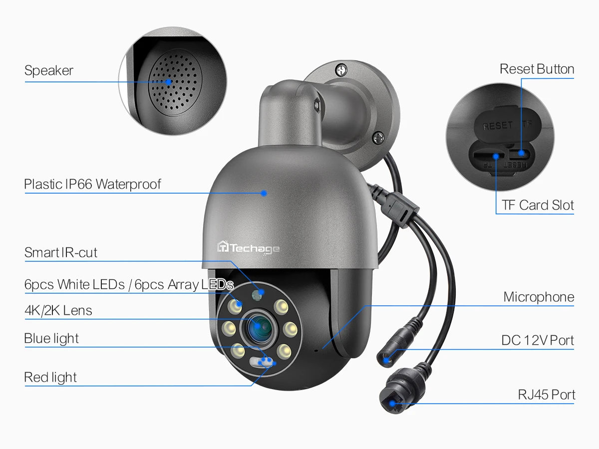Techage UHD 4K 5MP 8MP IP Camera Red-Blue Light Alert Human Detection Night Vision PoE Security CCTV camera Protection Video