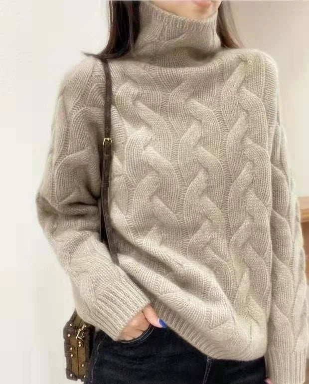 100% pure cashmere sweater women's autumn and winter high-necked loose twisted thick lazy wind bottoming plus size sweater