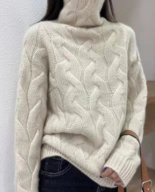 100% pure cashmere sweater women's autumn and winter high-necked loose twisted thick lazy wind bottoming plus size sweater