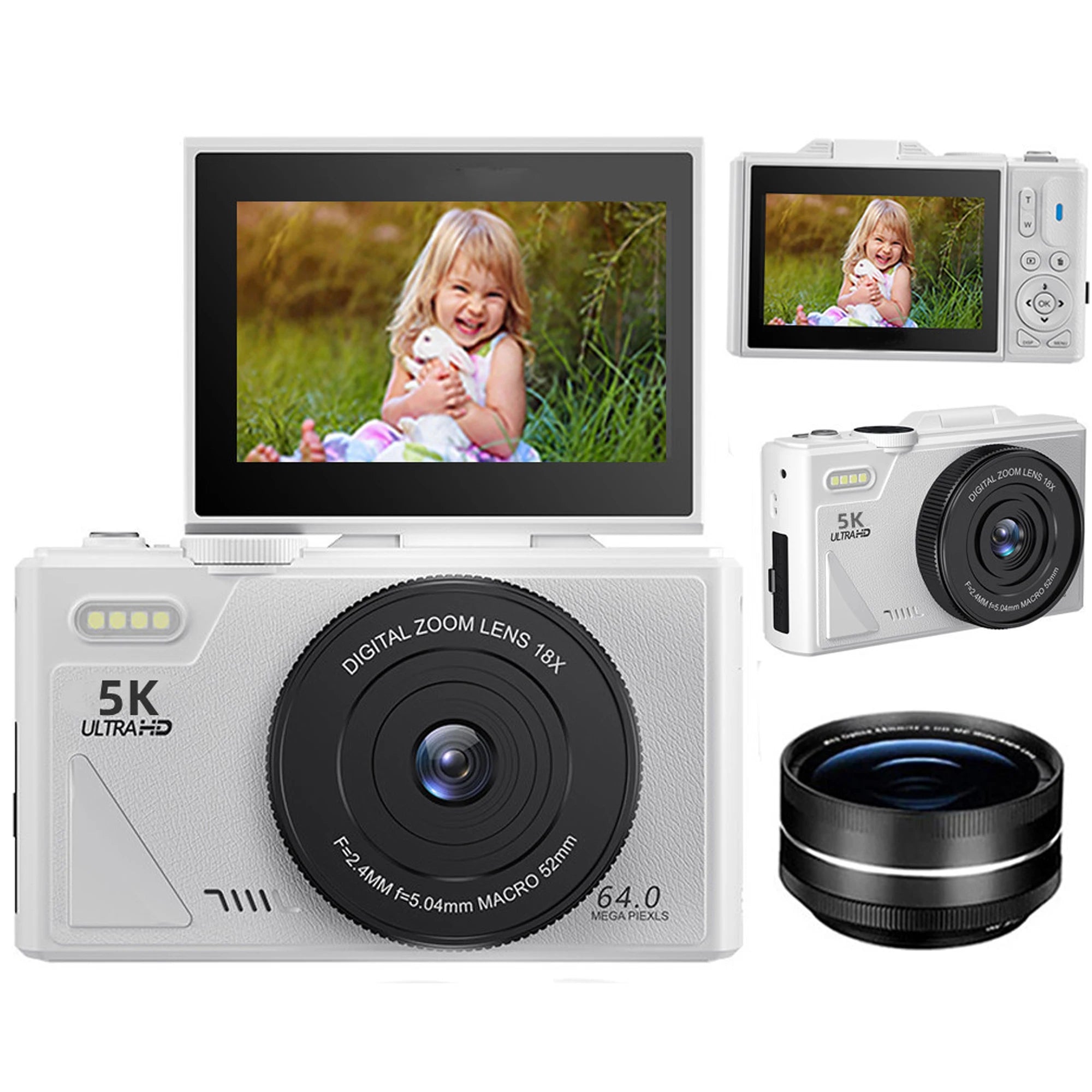 5K 75MP Digital Camera for Photography 18X Zoom YouTube Vlog Video Camera 3’’ Flip Screen Beginner Anti-shake Selfie Camcorder