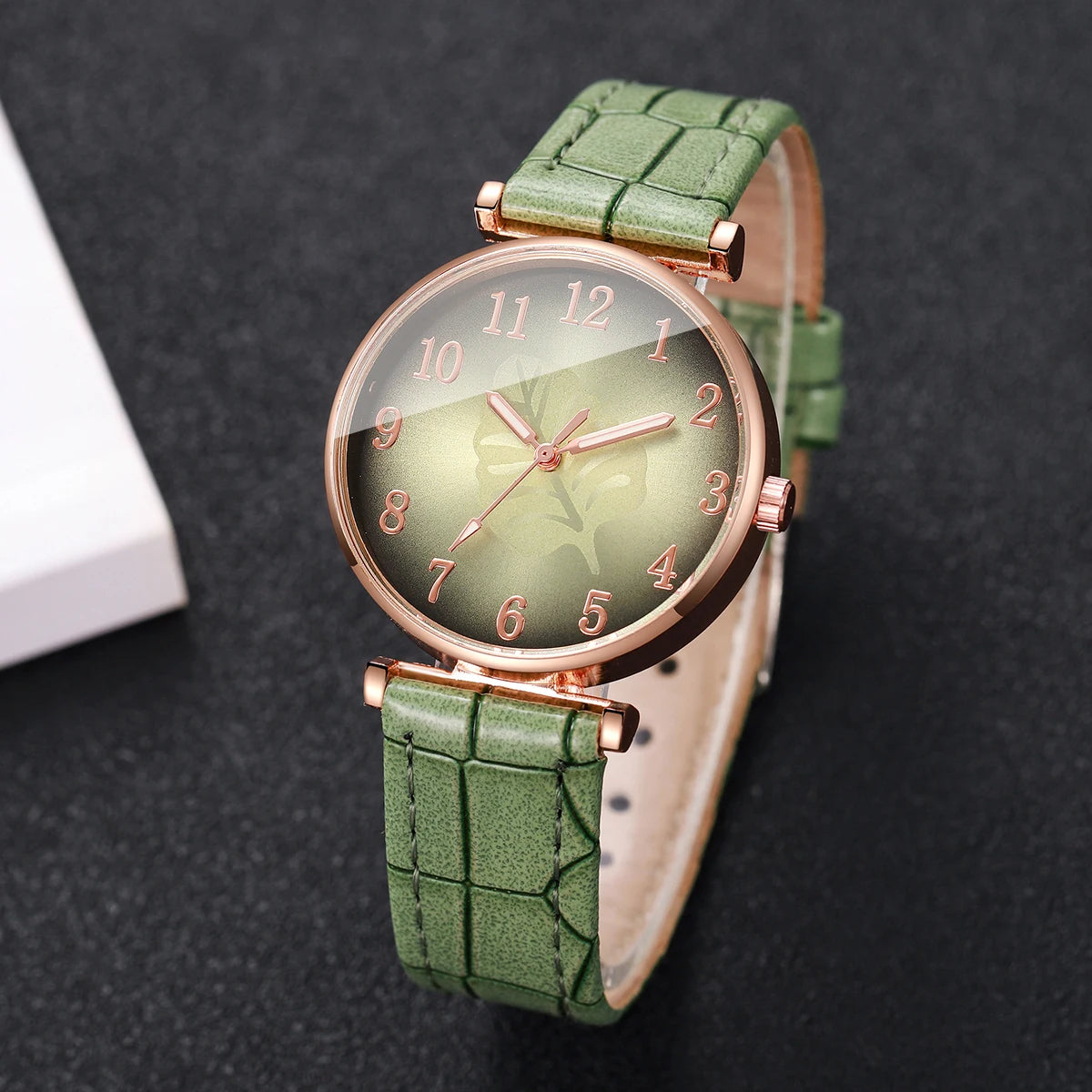 1/5PCS Fashion Leaf Dial Women's Watch Leather Band Ladies Quartz Wristwatch Rhinestone Jewelry Set Reloj Mujer（Without Box）