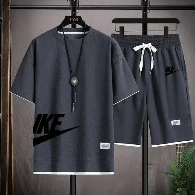 New summer men's casual short-sleeved T-shirt and shorts sportswear set, outdoor men's breathable jogging shorts 2-piece set