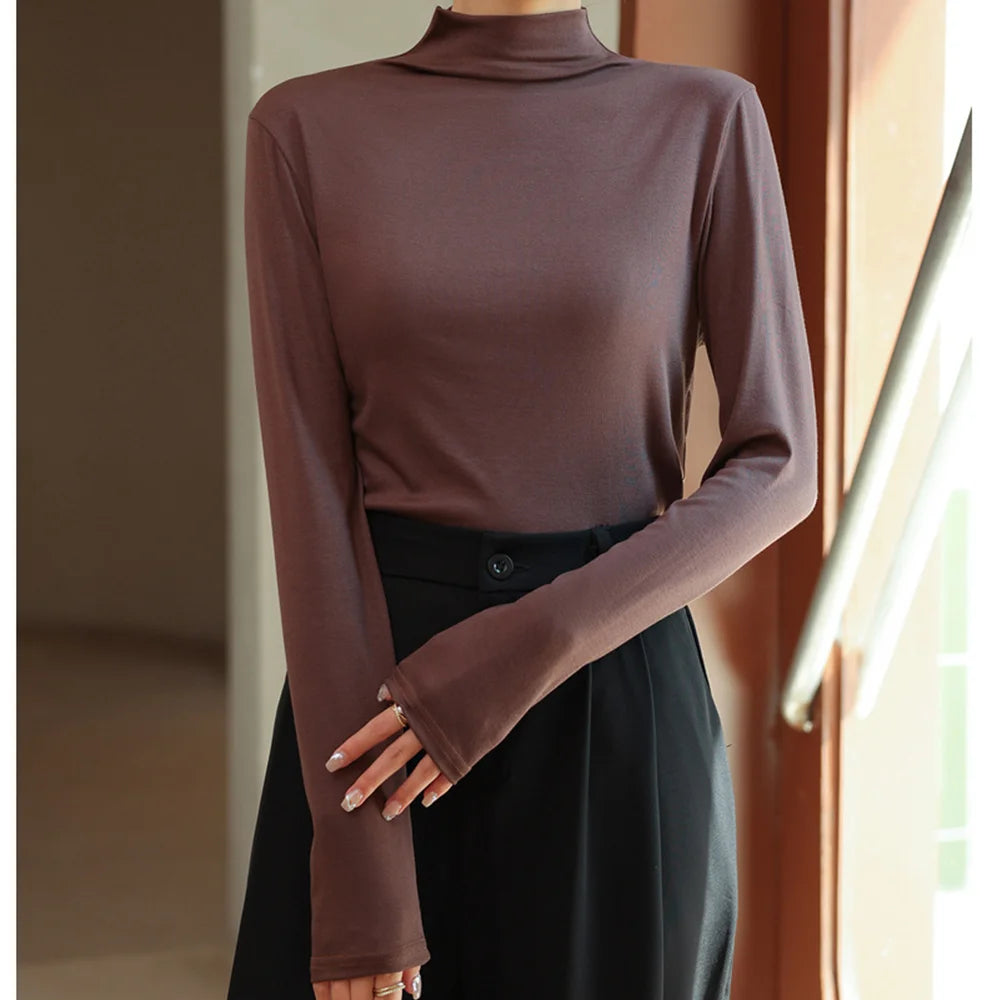 1pcs Half Turtleneck Modal Bottoming Shirt Women Autumn Winter New Inner Wear Fashion Slim Thickened Long Sleeve Top Pullover