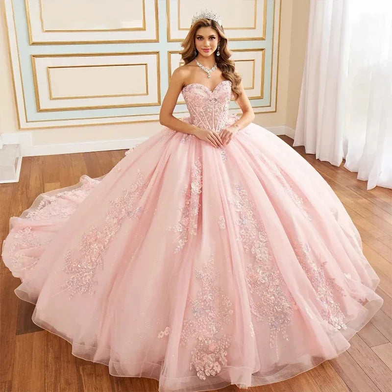 Glamorous Chic Prom Dresses Organza With Embroidery Sequins Quinceanera Dresses Strapless Sleeveless Customized Back Lace Up Bow