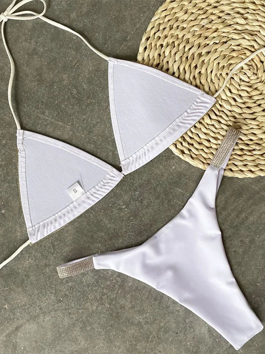 Halter Jewelled Sequins Diamond Bikini Women Swimsuit Female Swimwear Two Pieces Bikini Set Mini Micro Bathing Suit Swim Lady