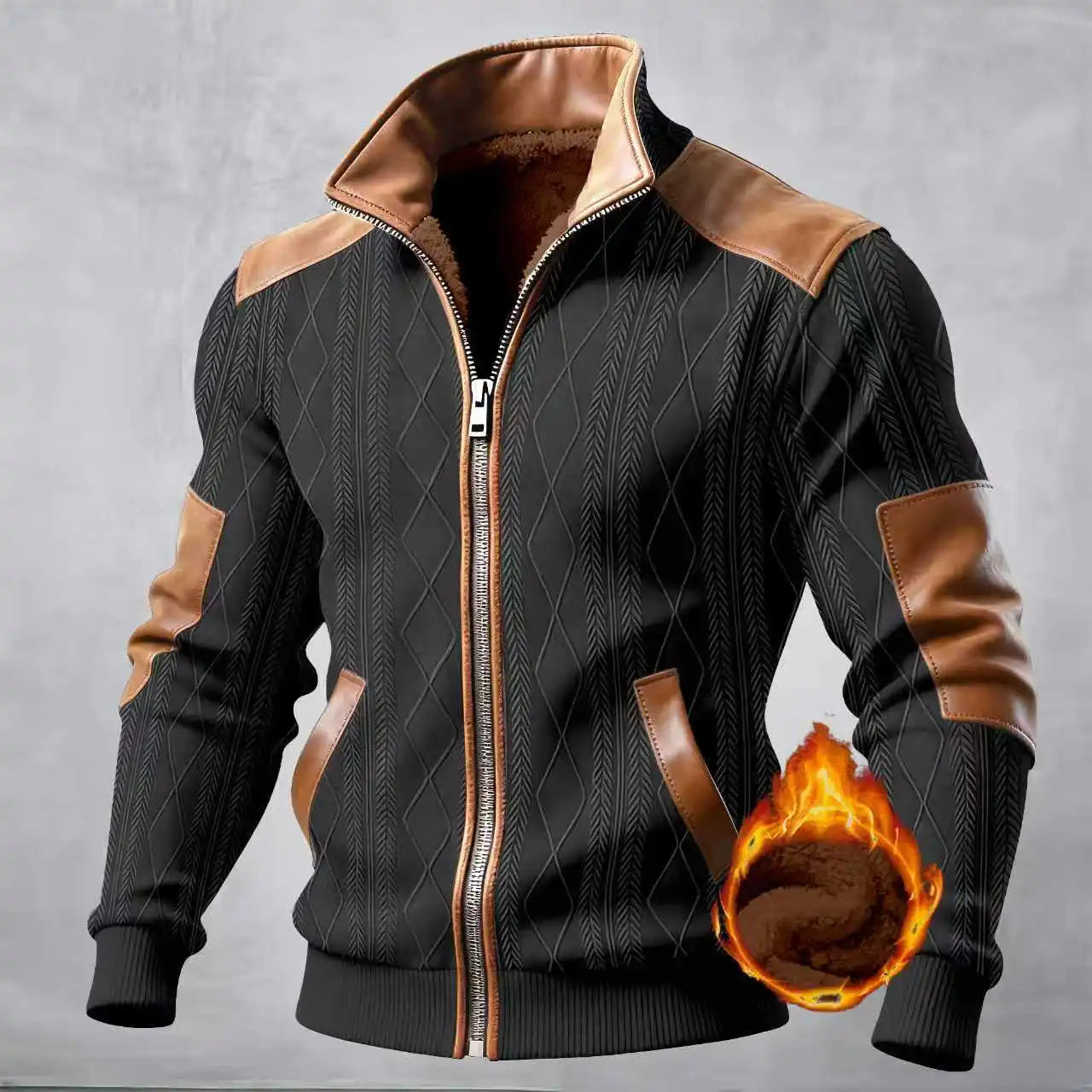 New men's fall/winter fashionable multi-color zipper pullover with flap collar and front pocket jacket