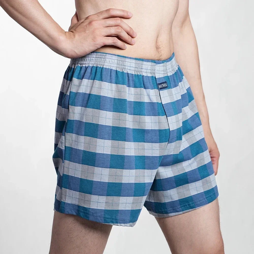 Men's Pure Cotton Boxer Shorts Underwear High Waist Big Underpants Casual Plaid Plus Size Aro Pants Pajama Bottoms at home M-3XL