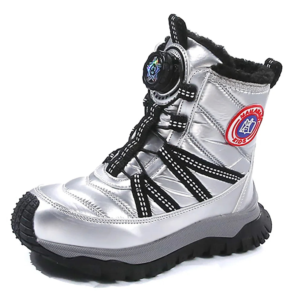 Winter Plush Boots For Children PU Leather Waterproof Teenager Kid's Snow Boots Outdoor Hiking Boy's Girl's Padded Cotton Shoes