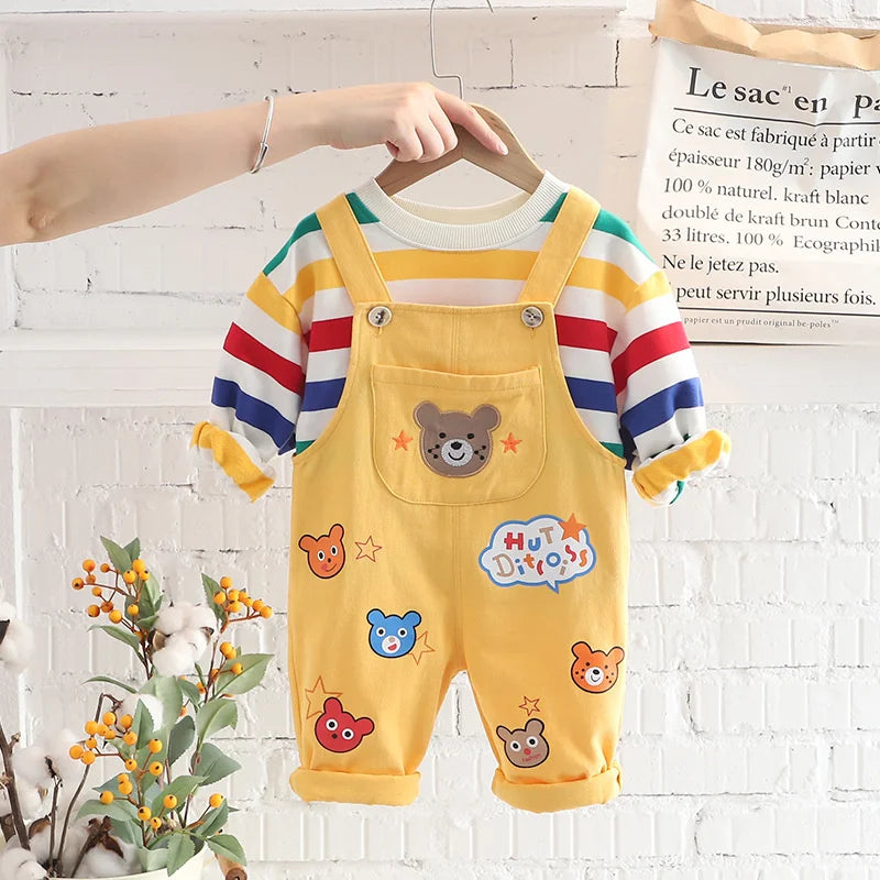 New Spring Autumn Baby Boys Clothes Suit Children Girls T-Shirt Overalls 2Pcs/Set Toddler Casual Cotton Costume Kids Tracksuits