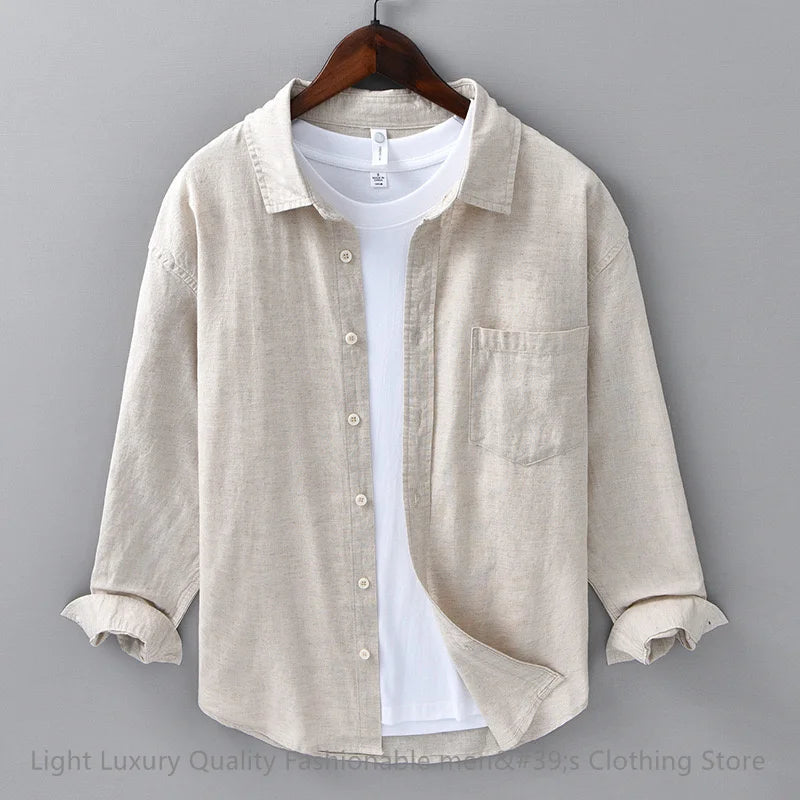 11-color men's shirt linen long-sleeved shirt business leisure men's top outdoor shopping loose large size XS-6XL size