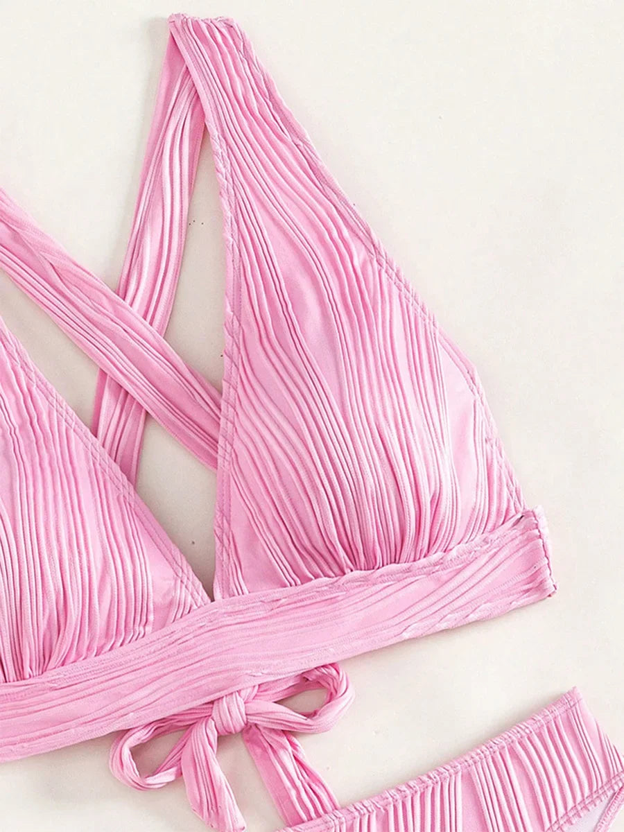 2025 Wrinkled Crinkled Bikini Women Swimwear Female Swimsuit Two-pieces Bikini Set High Cut Bathing Suit Swim Beach Wear Lady