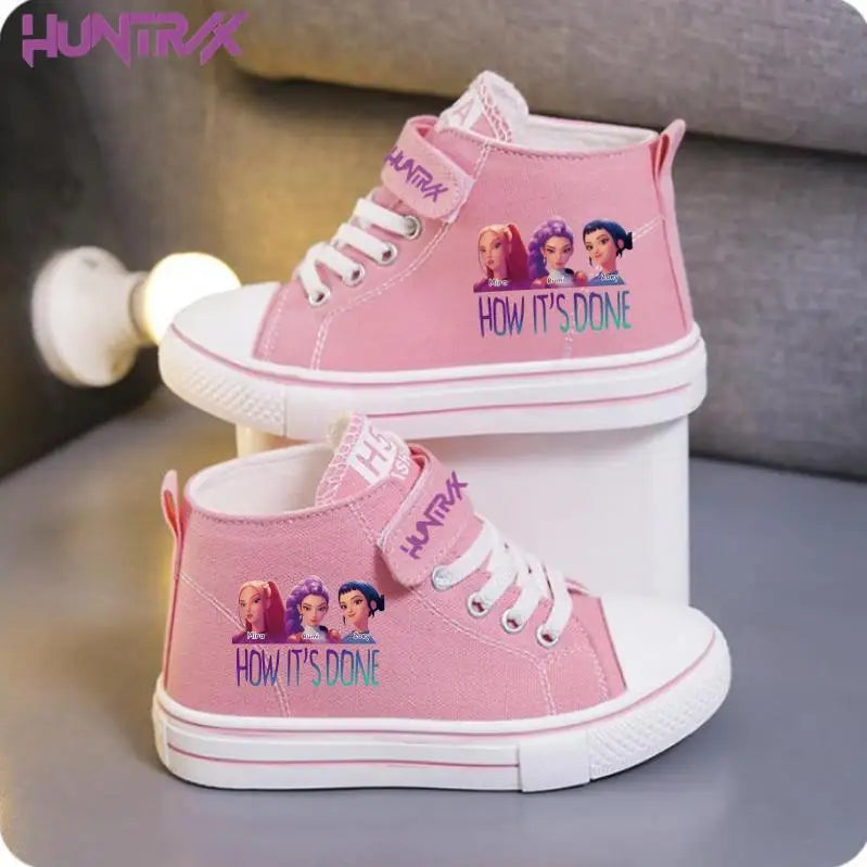 New KPop Demon Hunters Rumi Children's Canvas Shoes For Girls Boys High Top Shoes  Kids Sneakers Casual Tennis Shoes 23-36 Size