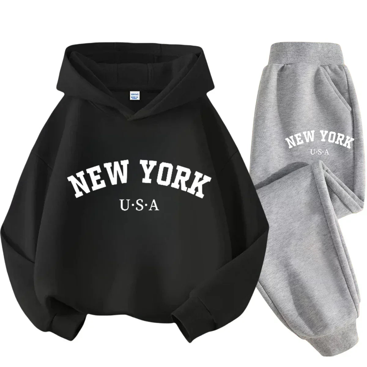 Children Hoodie Tracksuit Autumn Winter New York USA Letter Graphic Sweatshirt Pant Suit Baby Boy Girl Kid Sport Two Pieces Set