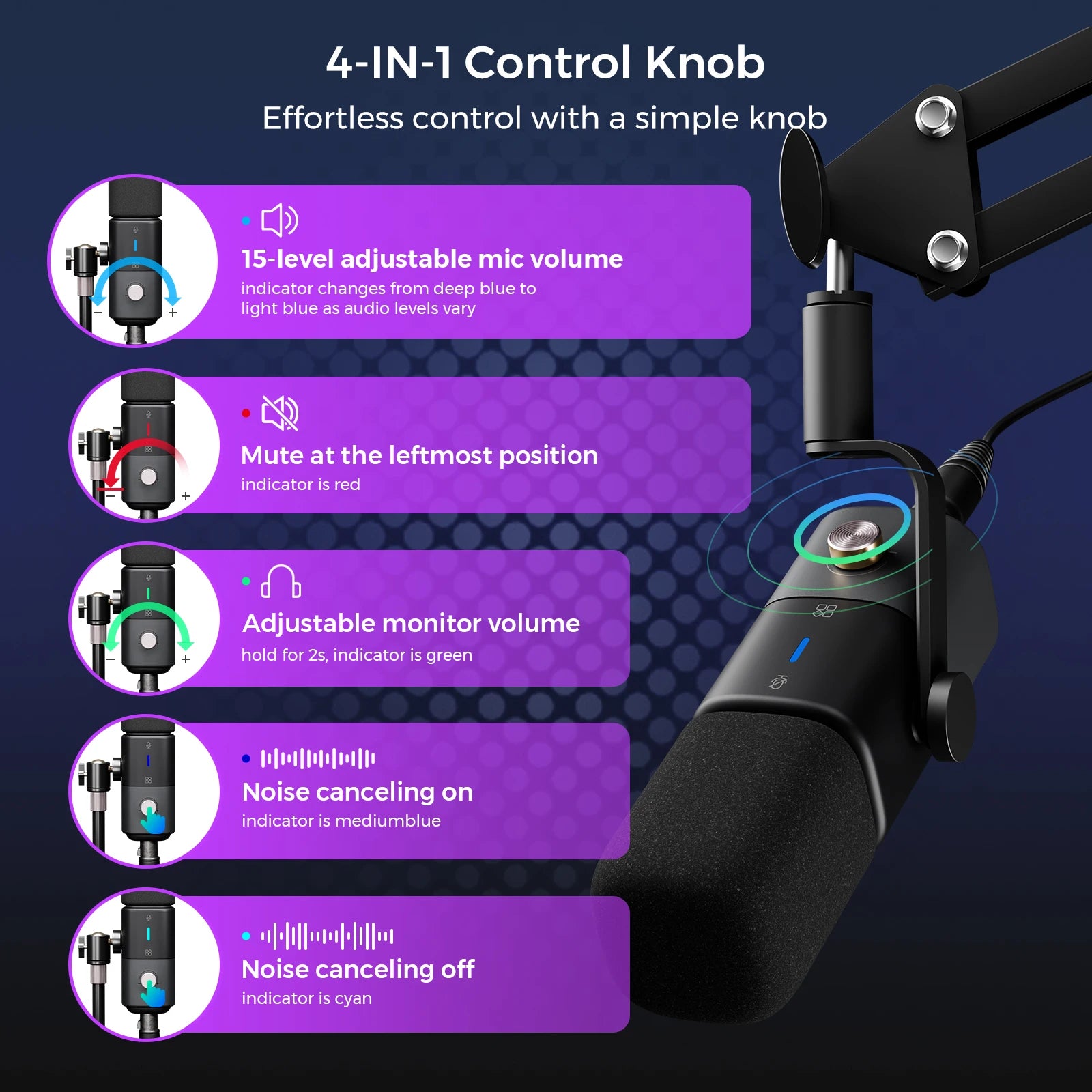 NearStream Dynamic XLR USB Mic Desktop Professional Microphone Plug-and-Play for Gaming Studio Streaming Podcast Recording pc