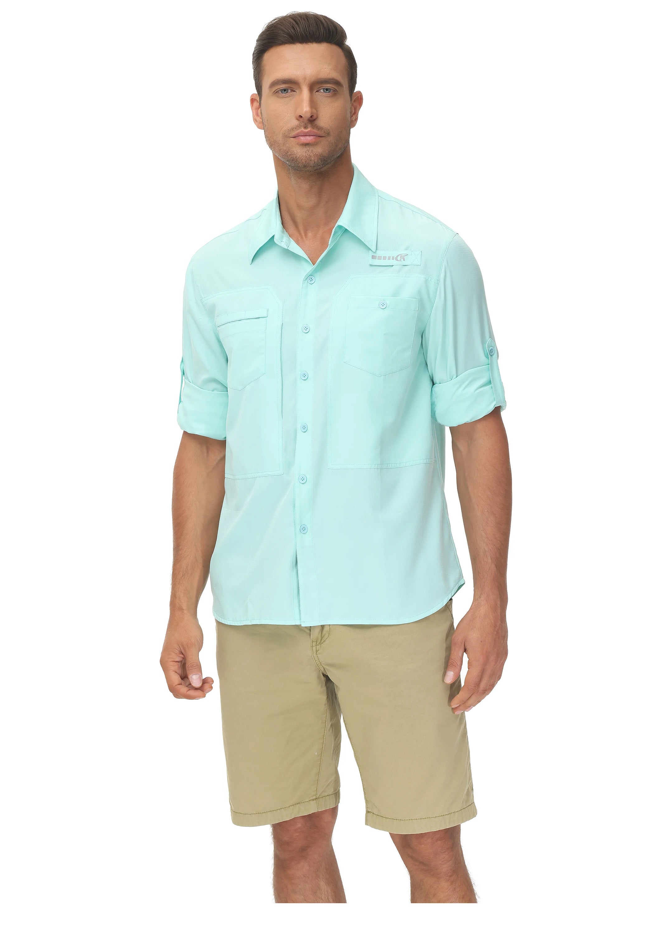 Summer Men's UPF 50+ Casual Long Sleeve Fishing Shirts, Lightweight Tactical Button Down Shirt with Breathable Back Mesh