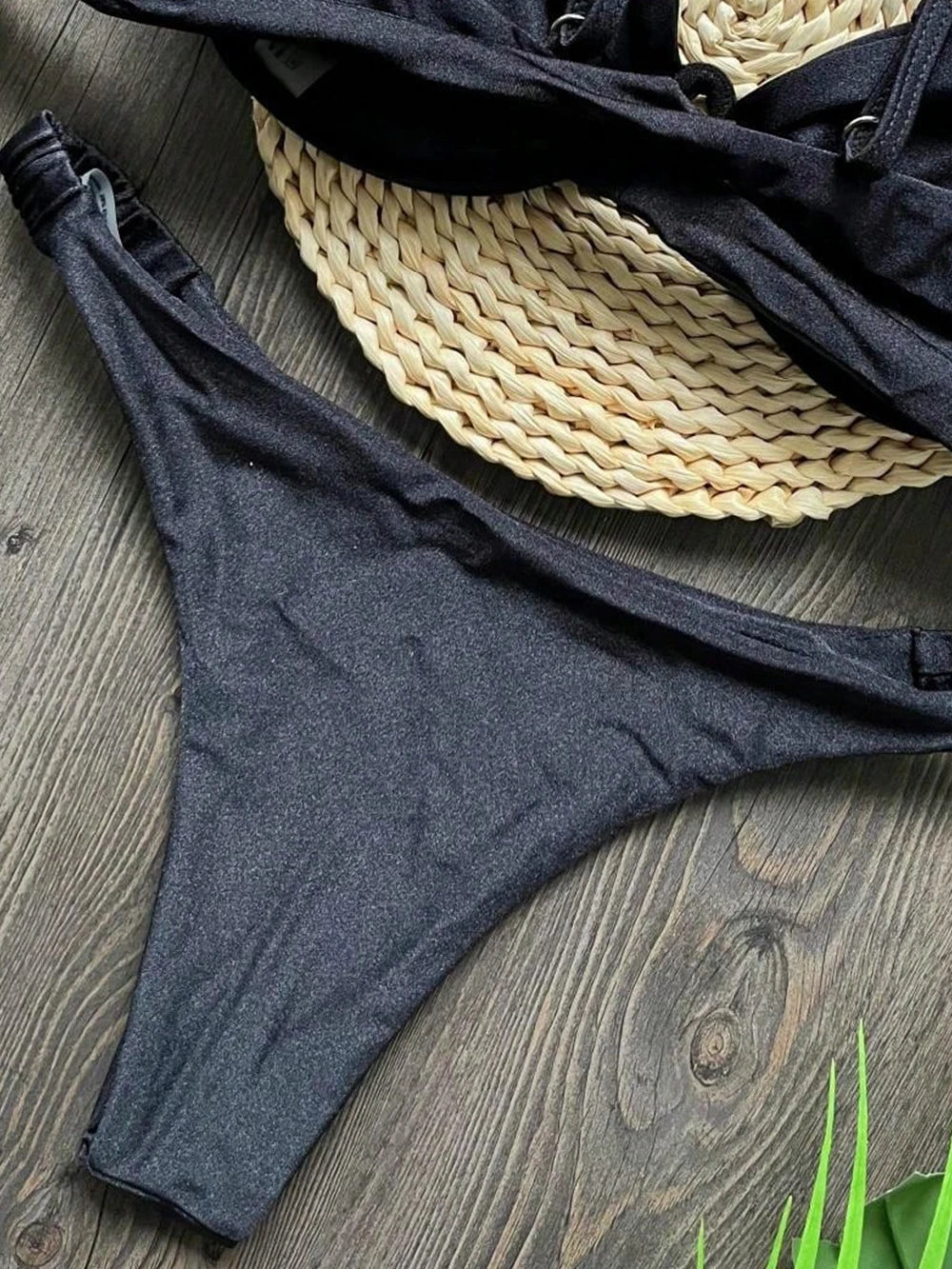 Sexy 3D Flower Bikini Set 2025 Women Black White V Wire Underwired Micro Mini Swimsuit Beach Bathing Suit Pleate Thong Swimwear