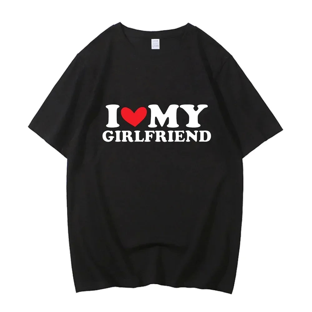 I Love My Girlfriend Printed T-shirt Women's Casual Round Neck Short Sleeve Summer Women's Clothing I Love My Boyfriend Graphic