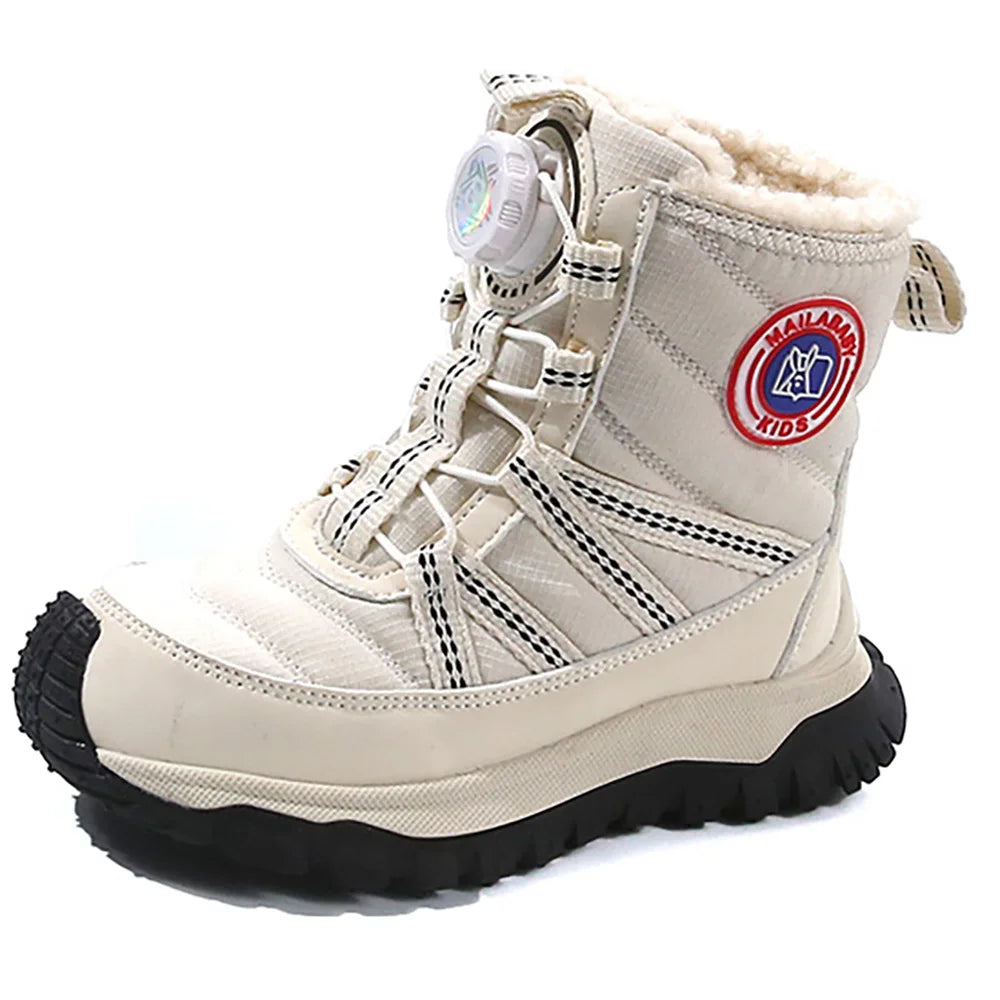 Winter Plush Boots For Children PU Leather Waterproof Teenager Kid's Snow Boots Outdoor Hiking Boy's Girl's Padded Cotton Shoes