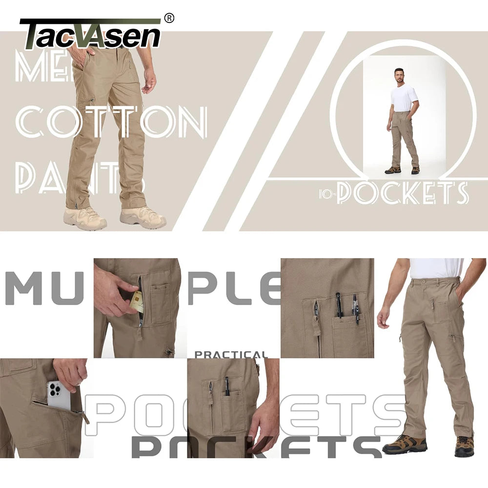 TACVASEN Safari Ripstops Multi-Pockets Work Pants Mens Outdoor Cargo Pants Spring Autumn Casual Cotton Hiking Combat Trousers