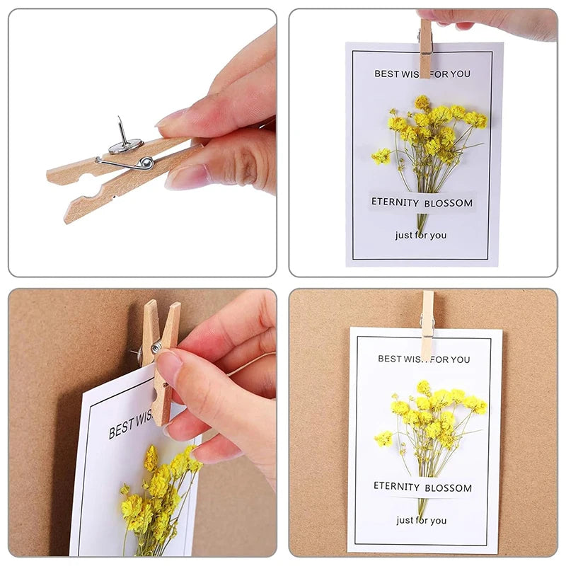 50Pcs/20PCS Wooden Clips Push Pins Tacks Decorative Photo Clips Supplies Office School Stationery Binder