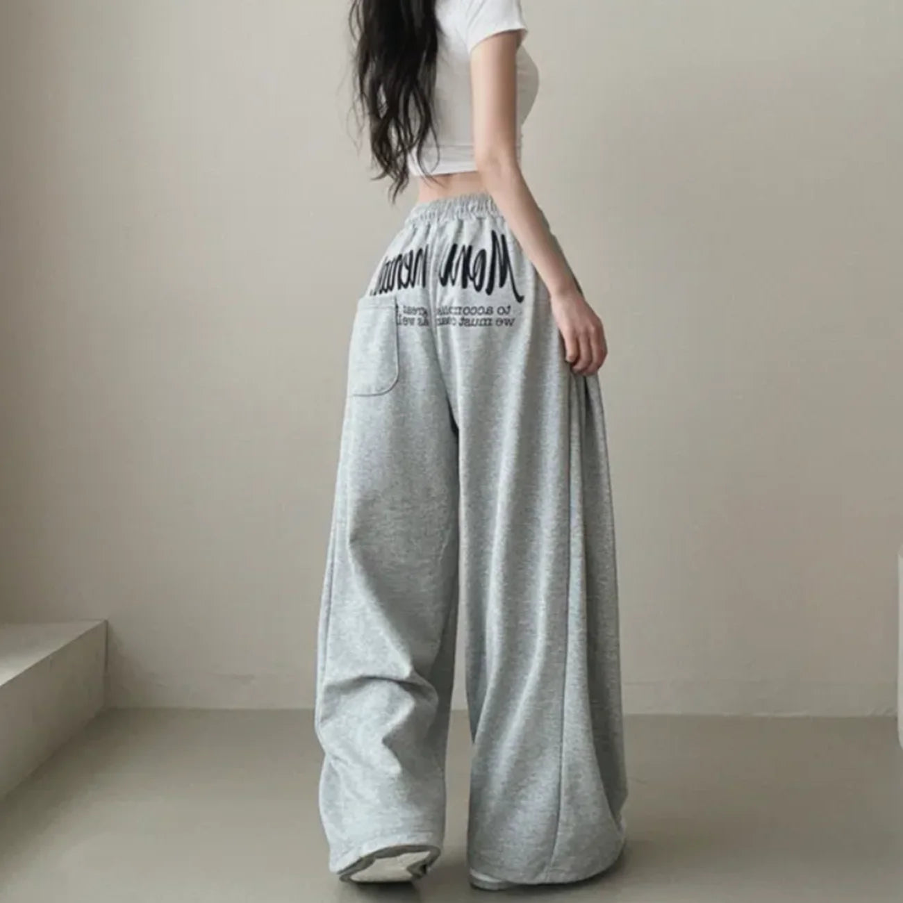 Women Bf Hip Hop Y2k Drawstring Printing Sweatpants Women Fashion Streetwear Sports Trousers Loose Casual Wide Leg Pants
