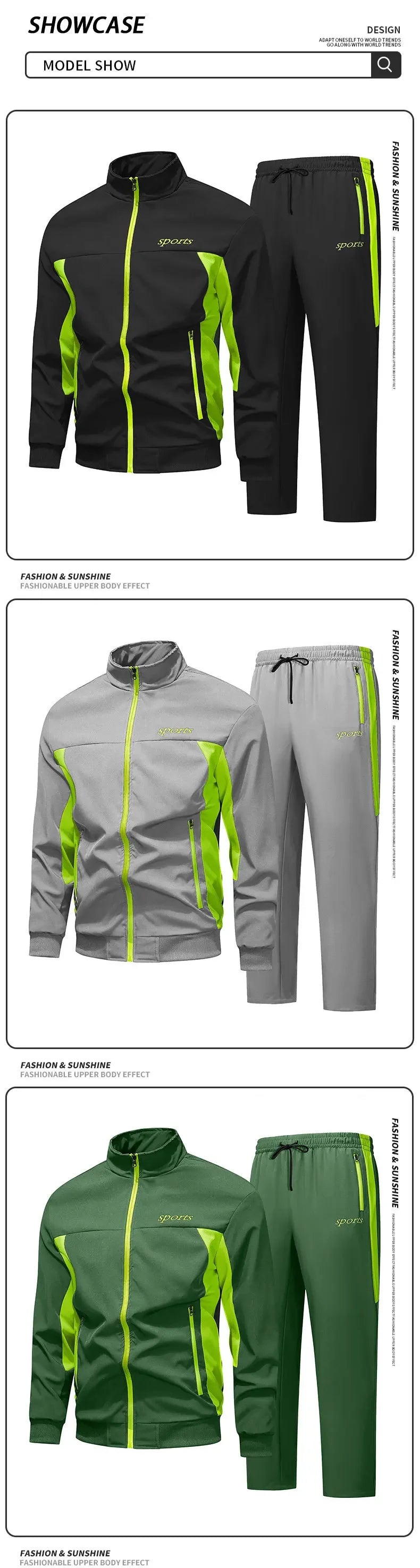 Men's Sports 2pcs Tracksuit Set Autumn Winter Long Sleeve Zip-Up Hoodie Jacket Tracksuit Fashion Casual Loose Workout Outfit