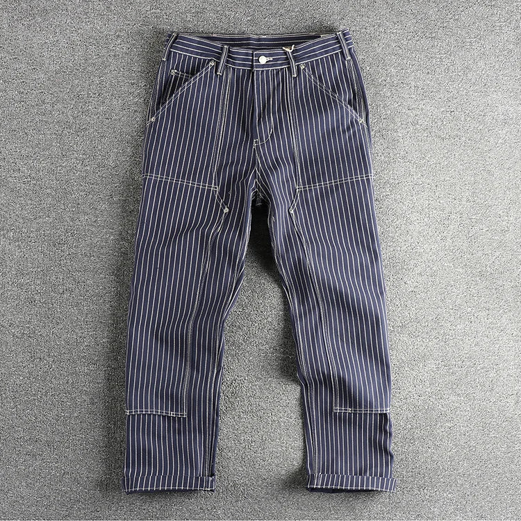 May Khaki heavy chunky overalls dyed blue striped straight trousers men's reproduction trend primary color pants