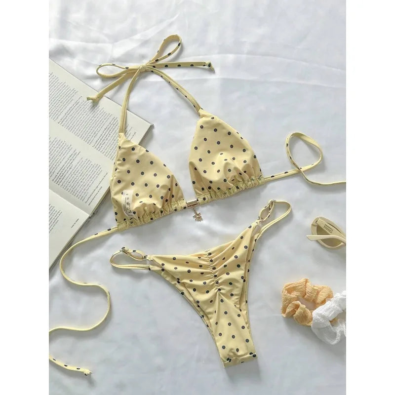 2026 Polka Dot Bikini Bikin Sexy Strap Split Set Swimsuit Women